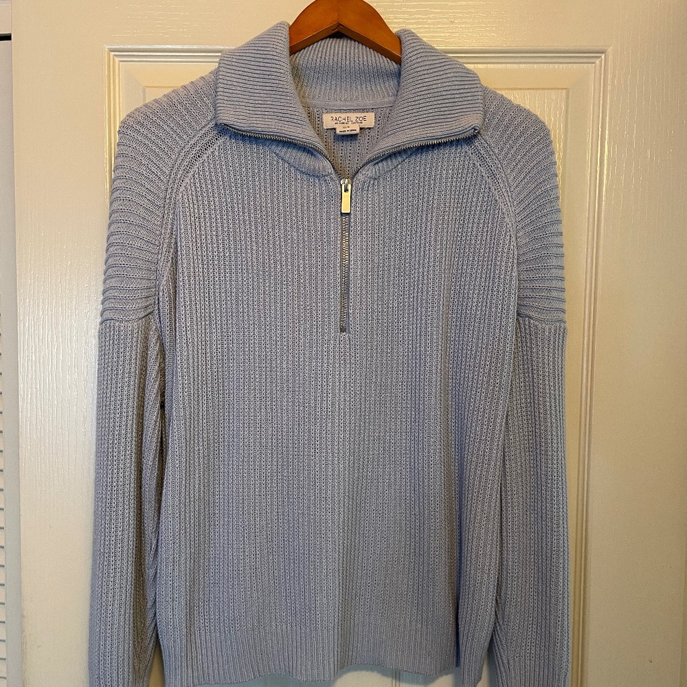 Rachel Zoe Blue Zip Ribbed Sweater M